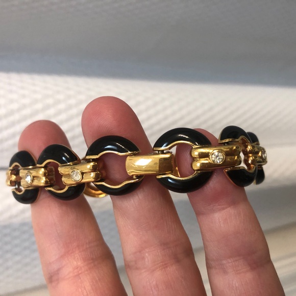 Black Gold w/rhinestones Bracelet! Stunning! Looks feels real! Women Gift! - Picture 2 of 13